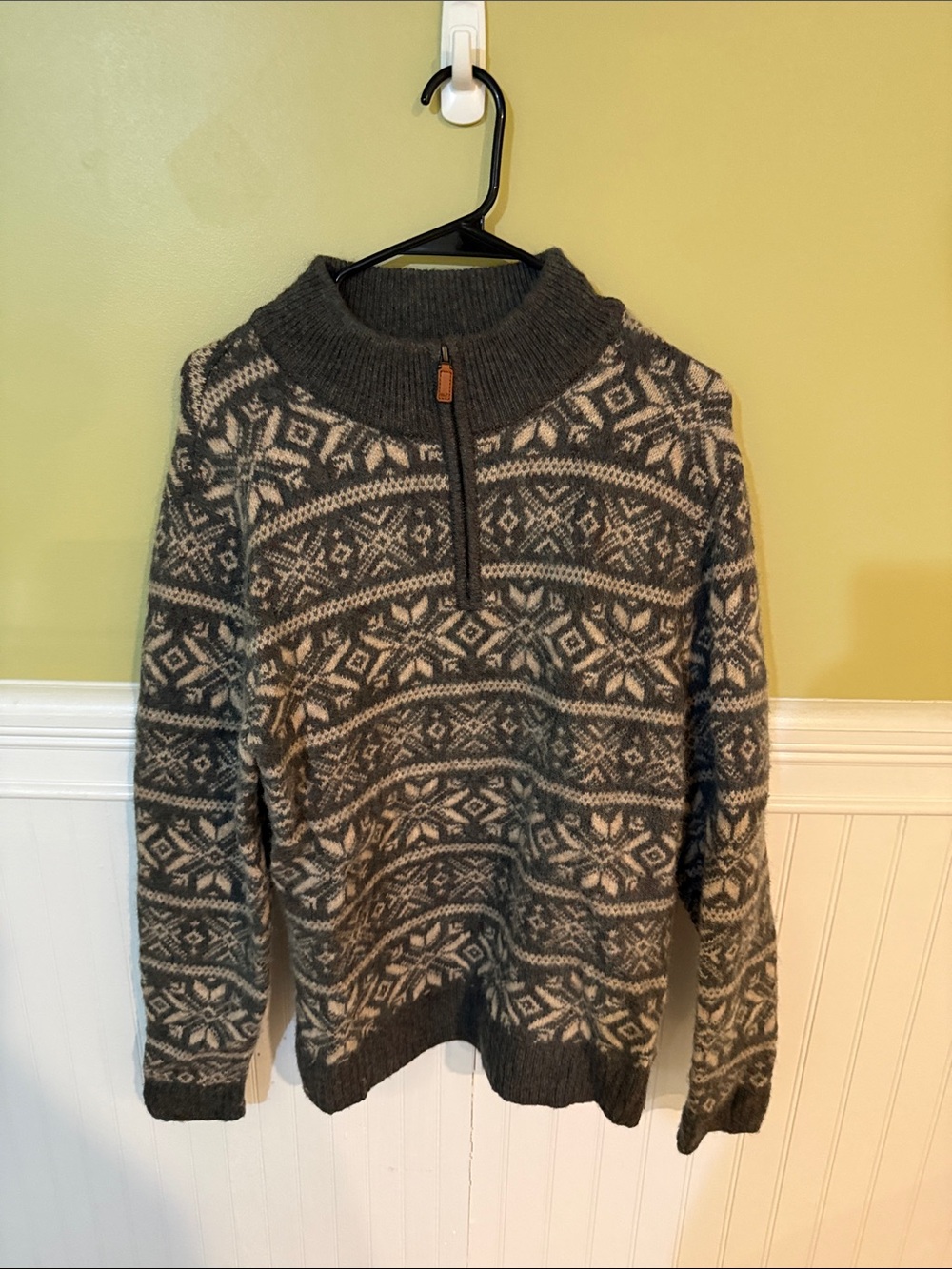 Vineyard Vines Men's Size L 100% Wool Teal/Gray and Cream Nordic Zip Pullover